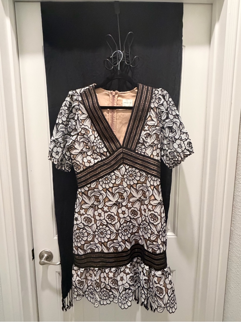 Adelyn Rae Black and Cream Floral Lace V-Neck Dress
